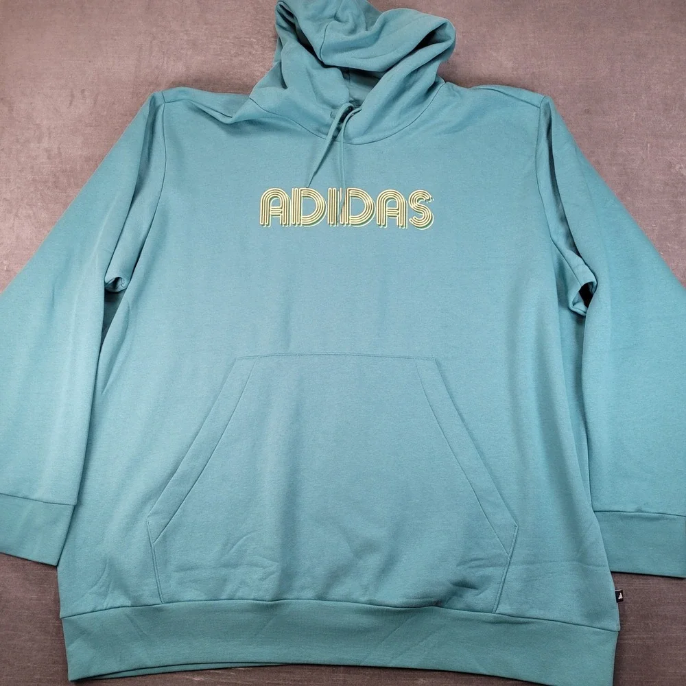 Adidas Mens Hoodie Powder Teal Retro Graphic Pullover 4XLT‎ New